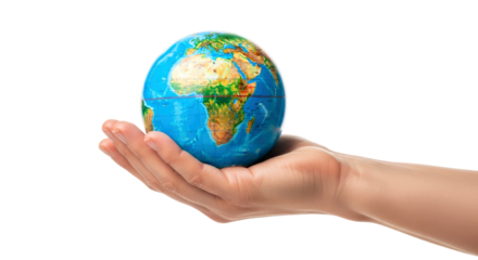 a gentle hand, our fragile earth a symbol of global care and environmental responsibility, isolated on transparent background