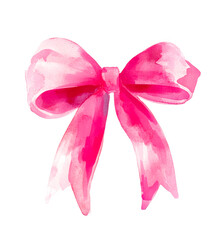 On a white background a single ribbon bow painted in watercolor style shows soft shading and subtle texture for a graceful finish.