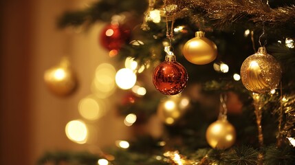 A beautifully decorated tree with glowing ornaments, evoking festive holiday spirit.