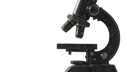 Naklejka premium Close up of an antique microscope on a black background