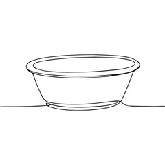 Simple black line art drawing of a big plastic bowl in a minimalist style on a white background.