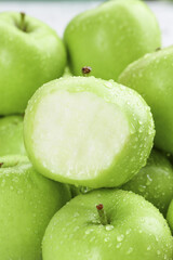 Fresh Green Apples with Water Drops - Healthy Organic Fruit Display