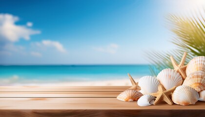 seashells and ocean view summer product display mockup