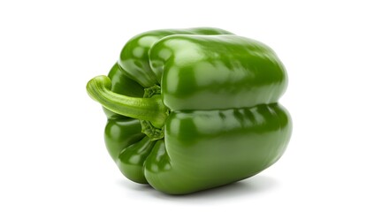 Whole raw bell pepper (green) with stem, isolated on white background