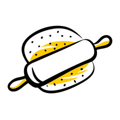 Dough Roller with Flour hand drawing icon for web and graphic design