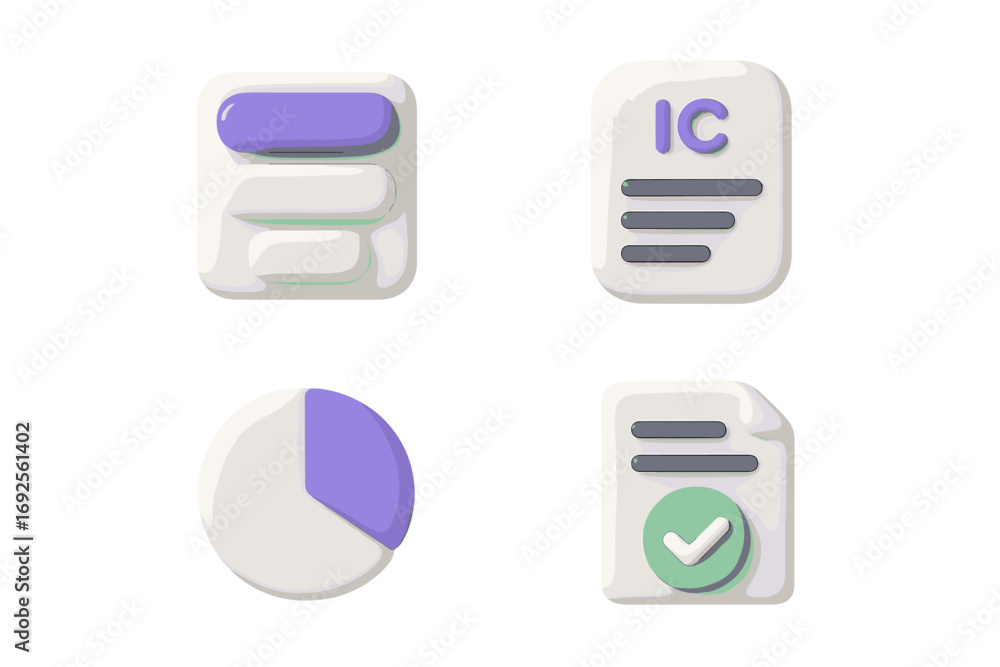 Fototapete set of 3d business icons for user interface design including data chart document and approved form i