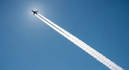 Jet plane soaring through the clear blue sky.