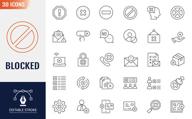 Blocked Icon set. Containing  objection, deny, refuse, and more. Vector illustration 
