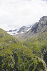 The view opening from the high hiking way from Tiefenbach glacier to Vent in Oetztal valley in the Austrian Alps 