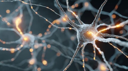 Macro close-up of glowing neuron receptors clearing amyloid plaques, luminous synaptic pathways, scientific visualization