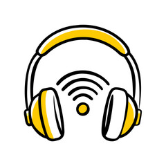 Headphones with Podcast Audio Stream hand drawing icon for web and graphic design