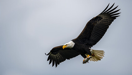 Bald Eagle in Flight Catching Fish Above the Water Surface