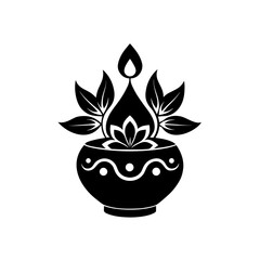 floral diwali kalash silhouette vector  
