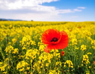 Obraz premium Red Poppy in Yellow Field