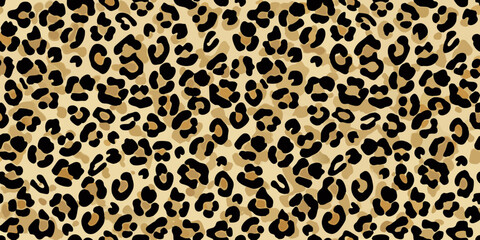 Classic leopard print seamless pattern with black and tan spots for fashion and design