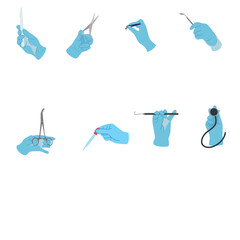 Medical Procedure Illustrations Showing Handheld Instruments in Light Blue Gloves