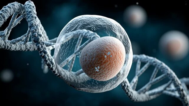 Vitro Fertilization concept ,Immature cell nucleus DNA strand microscopic molecular biology chromosome genetic material cellular