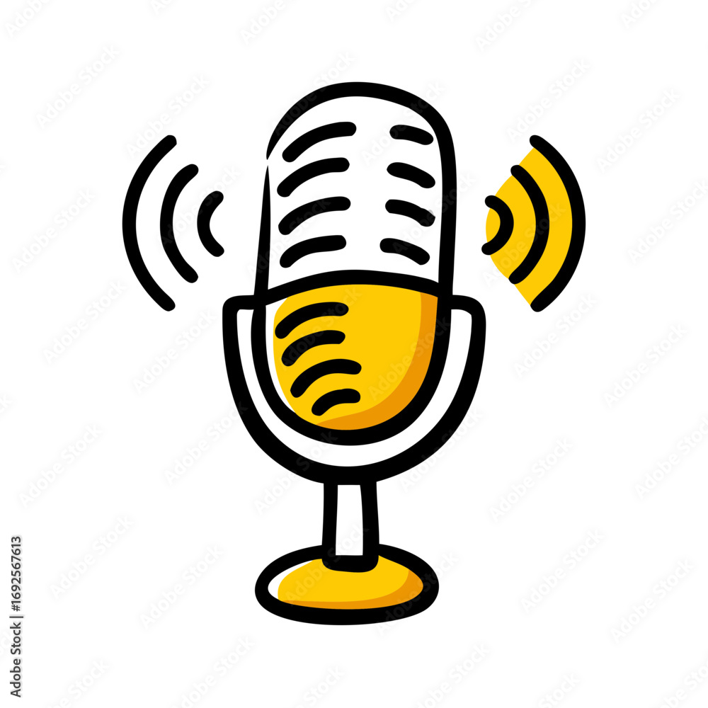 Aufkleber microphone with wifi podcast signal hand drawing icon for web and graphic design