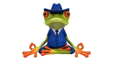 Frog in Suit Meditating with Hat.