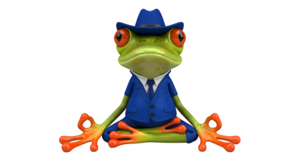Frog in Suit Meditating with Hat.