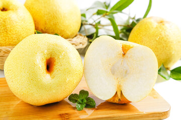 Fresh Asian Pears on Wooden Board with White Background Sydney