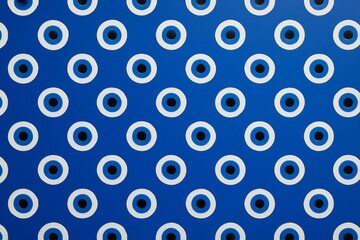 Repeating evil eye pattern of concentric circles in blue, white, and black forming a seamless design on a vivid blue background. Ai generative. Ai generative