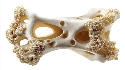 A detailed 3D rendering of a bone structure showcasing intricate textures and openings, resembling a hybrid between organic and abstract design elements.
