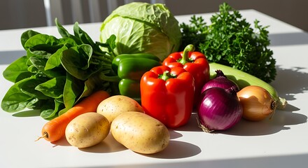 Fresh Assortment of Healthy Vegetables on a Table.