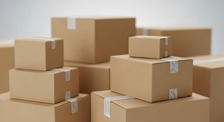 Obraz premium Stacked cardboard boxes in minimalist composition for shipping and moving concepts