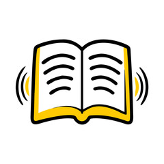 Open Book with Audio Podcast Waves hand drawing icon for web and graphic design