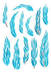Set of blue twigs. Watercolor illustration of a plant for your design