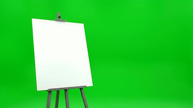 Blank White Canvas on Easel Against Vibrant Green Screen Background, Ready for Art Creation and Digital Compositing