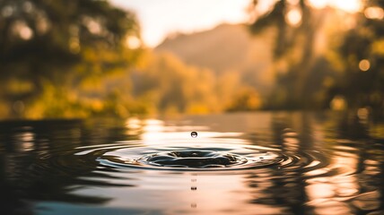 Water drop ripples golden hour splash liquid