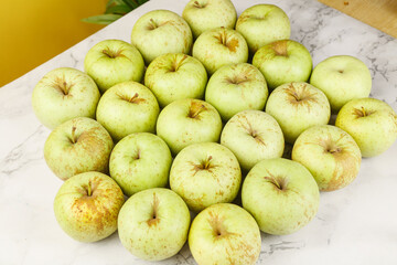 Fresh Green Apples from Shandong Province China on Marble Surface - Healthy Organic Fruit Harvest