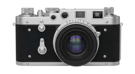 Vintage silver and black camera isolated on transparent background