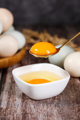 Fresh Farm Eggs with Golden Yolk on Spoon - Free Range Chicken Eggs for Cooking