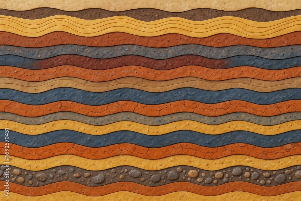 Poster Abstract geological layers with wavy textured patterns and earthy tones forming a seamless natural background concept in layered style. Ai generative