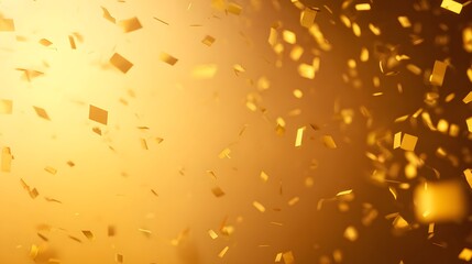 Golden confetti falling gracefully against a warm abstract background, evoking celebration.