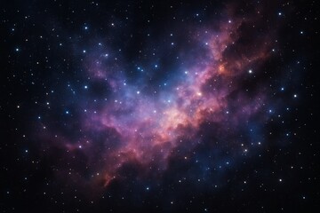 Fototapeta premium Abstract colorful nebula with glowing stars in deep outer space on dark background, cosmic light clouds illustrating galaxy formation concept. Ai generative