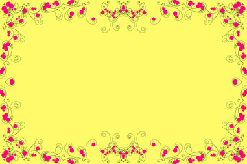 背景素材（黄色にレトロなツタ模様のフレーム）