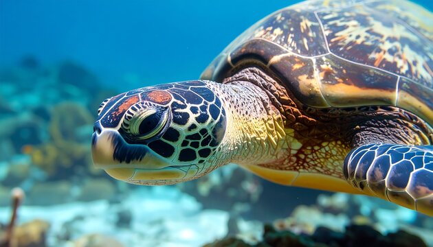 Close-up of a sea turtle in the ocean
