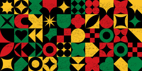 Black History Month Seamless Pattern with Grainy Texture in Swiss style. African background. Black History Month horizontal Banner, poster