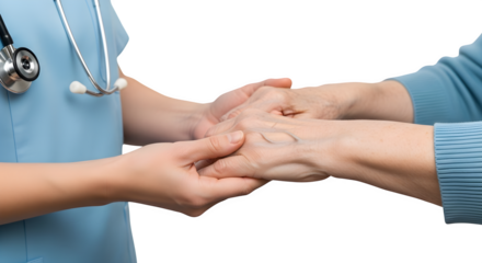 Nurse and Patient Holding Hands Showing Care.