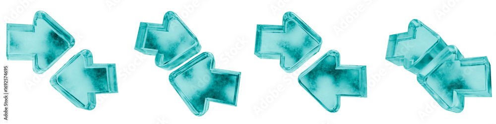 Poster set of four 3d compare shapes in frosted blue ice glass style, isolated on a transparent background.