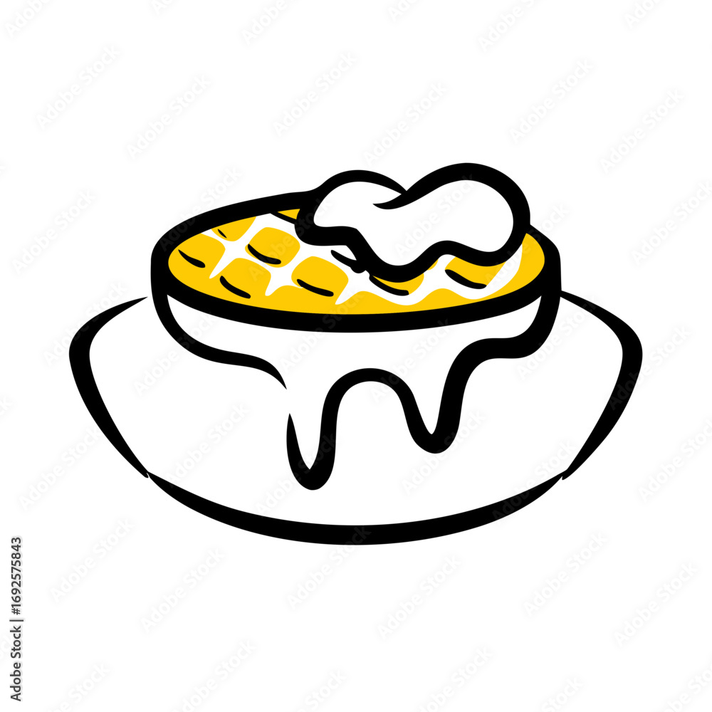 Poster waffle with syrup topping hand drawing icon for web and graphic design
