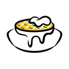 Waffle with Syrup Topping hand drawing icon for web and graphic design