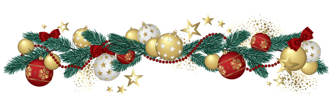 christmas garland with golden baubles and red decorations