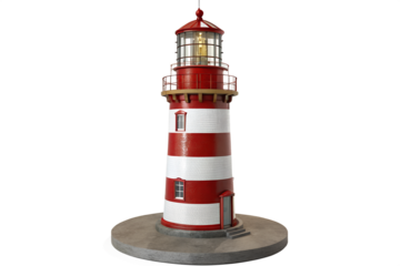 Striking Red and White Lighthouse: A detailed rendering of a vibrant lighthouse, with its distinctive red and white stripes guiding ships safely through the water.