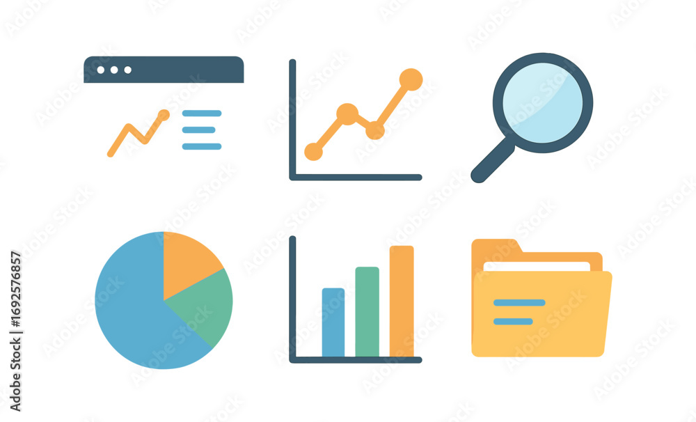 Fototapete glowing data analysis icons with gradient effect for digital interfaces