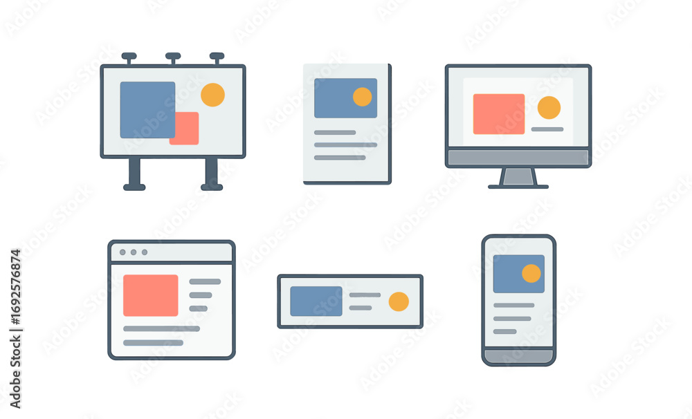 Aufkleber digital marketing elements in gradient background with modern flat design